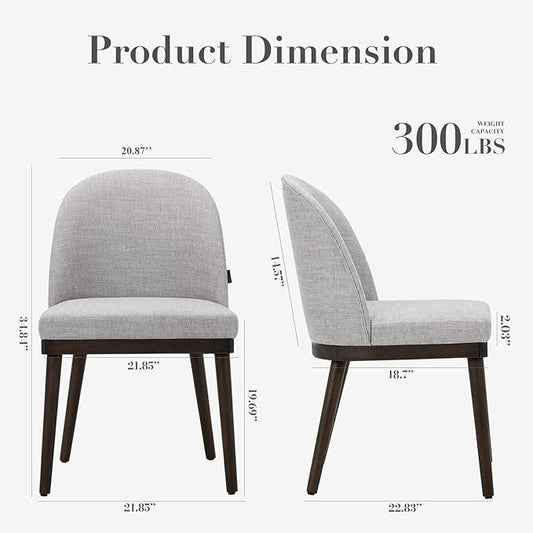 COLAMY Upholstered Dining Chairs Set of 2, Large Dining Room Kitchen Chairs with High Back and Deep Seat, Modern Fabric Dinner Chairs with Wood Legs, Light Grey