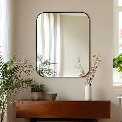 KOCUUY 30x36 Inch Rectangle Bathroom Mirror with Black Metal Frame,Modern Design of Wall Mounted Upgraded Shatterproof Glass, Rounded Corners for Bedroom, Living Room, Entryway
