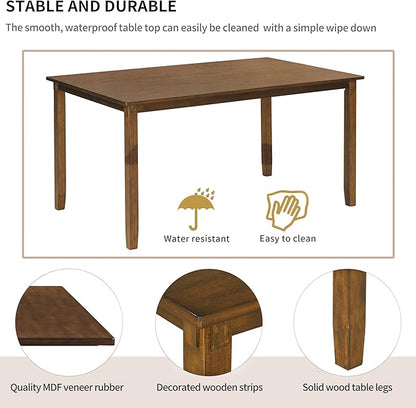 SogesPower 6-Piece Kitchen Dining Table Set for 4-6,Rectangular Dining Table with 4 Fabric Chairs & 1 Bench for Dining Room Living Room,Natural Cherry