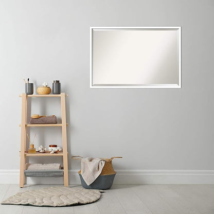 Amanti Art White Bathroom Mirror for Over Sink, 26x38 Svelte White Rectangle Vanity Mirror, Large Modern Contemporary Wood Frame, Hangs Horizonally and Vertically, Bathroom Wall Decor, Beveled Edge