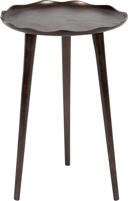 Kate and Laurel Alessia Modern Round Metal Side Table; 15 x 15 x 22; Bronze; Decorative Glam Cast Aluminum End Table with Deckled Edge for Bedroom Nightstand or Living Room Accent