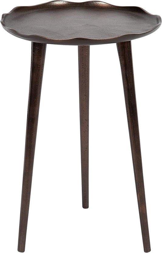 Kate and Laurel Alessia Modern Round Metal Side Table; 15 x 15 x 22; Bronze; Decorative Glam Cast Aluminum End Table with Deckled Edge for Bedroom Nightstand or Living Room Accent