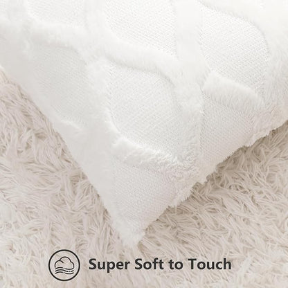 decorUhome Throw Pillow Covers 26x26 Inch Set of 2, Soft Plush Faux Fur Wool Cream White Couch Pillow Covers, Decorative Neutral Pillow Cases for Bed Sofa Living Room Home Decor