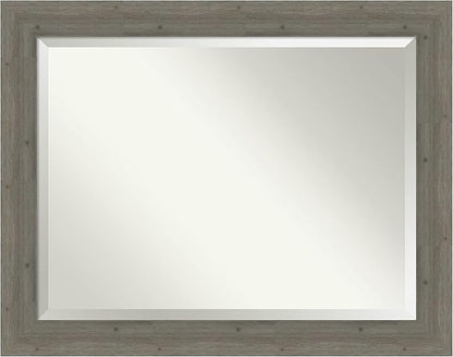 Amanti Art Grey Wall Mirror 37x47 Fencepost Grey Rectangle Bathroom Mirror for Wall Decor Living Room, X-Large Rustic Farmhouse Wood Frame, Hangs Horizonally and Vertically, Bathroom Decor, Beveled