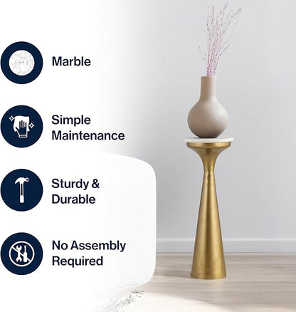 JONATHAN Y END1009A Oliver 22.25" Mid-Century Glam Retro Metal Drink Table with Marble Top, Gold/White for Living Room, Bedroom, Office, Bathroom