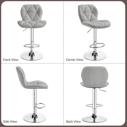 Yaheetech Bar Stools Set of 4, PU Leather Swivel Barstools, Height Adjustable Counter Stools with Backrest fot Kitchen Home Bar, Light Grey