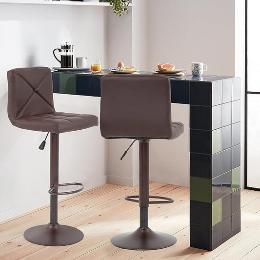 BestOffice Bar Stools Set of 2, PU Leather Swivel Bar Stools Kitchen Counter Height Bar Chairs with Hydraulic Adjustable for Kitchen, Dining Room and Restaurants