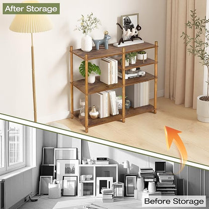 YGYQZ Wooden 3 Tier Storage Shelf, 5 Cube Short Small Book Shelf Simple and Natural Style Display Cubby Vertical Organizer Wood Open Storage Organizer for Small Space