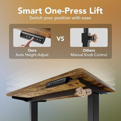 HUANUO 63 x 28 inch Electric Standing Desk Adjustable Height, 4 Memory Height Settings, Sit Stand Up Desk for Home Office & Computer Workstation, Rustic Brown