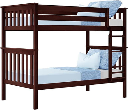 Max & Lily Bunk Bed Twin over Twin, Solid Wood Bunk Bed Frame with Ladder for Kids, 14" Safety Guardrails, Easy Assembly, No Box Spring Needed, Espresso