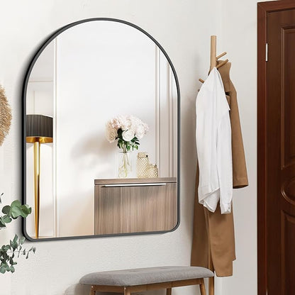 FORBATH Arched Mirror 36x48 Inch, Bathroom Mirror Wall Mounted Modern Black Aluminum Alloy Frame Decor Large Dresser Mirror for Bedroom Living Room Entryway, Hanging or Leaning Against Wall