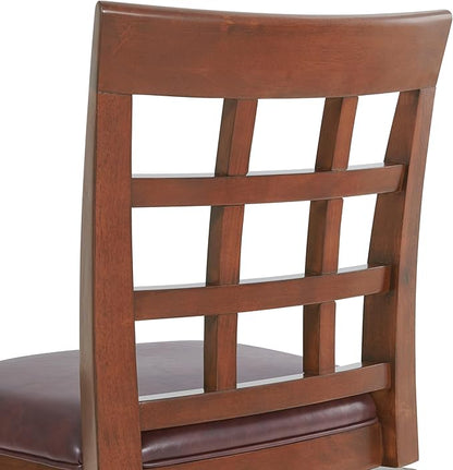 Alaterre Furniture Napa Bar Height Swivel Stool with Back – Faux Leather Upholstered Seat Barstool with Memory Return, Turned Wood Legs, Lattice Back Design, and Metal Kick Plate for Kitchen Islands