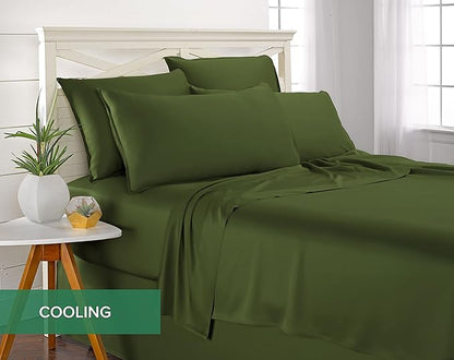 King Sheets by Pure Bamboo, Genuine 100% Organic Viscose Derived from Bamboo Bed Sheet Set, Luxuriously Soft & Cooling, Double Stitching, Lifetime Quality Promise (King, Pesto)
