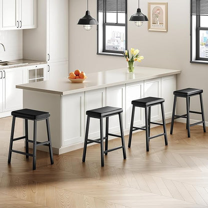HOOBRO Bar Stools, 24" Set of 2 Bar Chairs, PU Leather Upholstered Breakfast Stools, Easy Assembly, Suitable for Kitchen, Bar, Dining Room, Black BB01MD01