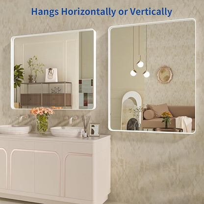 WEER White Bathroom Mirror 40X32 Inch, Rounded Rectangle White Metal Frame Mirror, Matte White Bathroom Vanity Mirror with Tempered Glass, Anti-Rust, Hangs Horizontally or Vertically