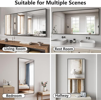 Koonmi Bathroom Mirror 30x60 Bathroom Wall-Mounted Mirrors, Modern Vanity Mirror for Bedroom, Living Room, Aluminum Alloy Frame Allow to Hang Horizontally or Vertically