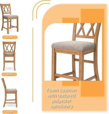 Signature Design by Ashley Havonplane Rustic Armless 25.63" Counter Height Upholstered Bar Stool with Foot Rest, Set of 2, Light Brown & Light Gray
