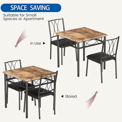 IDEALHOUSE Dining Table Set for 2, Square 3 Piece Kitchen Room Sets with 2 Upholstered Chairs, Compact Dining Room Table Set for Apartment, Small Space, Retro Brown
