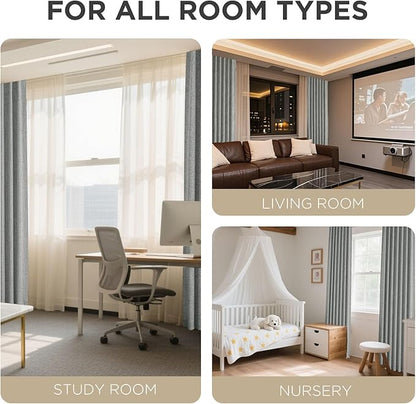 Joydeco 100% Blackout Curtains for Bedroom - Natural Linen Curtains 52" W x 120" L Long, Thermal Insulated 2 Panels Light Grey. Room Darkening Light Blocking Drapes for Living Room