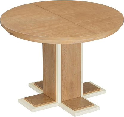 Ball & Cast Farmhouse Extendable Dining Table for 4-6, 42"-58" Extendable Kitchen-Table with a 16" Leaf, Round Ellipse Retro Wood Dining Room-Table w/Double Layer Base,Two Tone Color, Natural