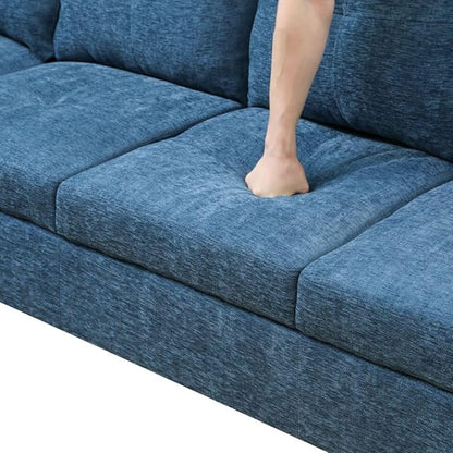 Blue L-Shaped 3-Piece Flannel Sofa with Storage Ottoman Set, Sectional Couch Sofa Set for Living Room, Office, Small Space