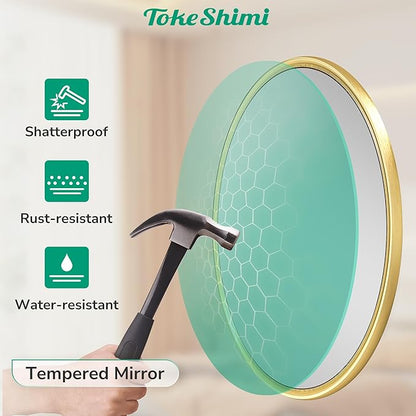 TokeShimi 16 in Round Gold Mirror Framed, 16 x 16 Shatterproof Circle Bathroom Vanity Mirror Wall Mounted Aluminum Wall Mirrored Farmhouse for Entryway, Bedroom, Restroom, Vanity, Living Room