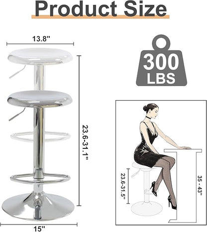 CAROLMADE Bar Stools Set of 2, Adjustable Metal Bar stools Swivel Counter Height Stool Backless Barstools for Kitchen Island Pub, Chrome