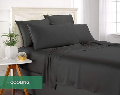 Full Sheets by Pure Bamboo, Genuine 100% Organic Viscose Derived from Bamboo Bed Sheet Set, Luxuriously Soft & Cooling, Double Stitching, 2 Year Quality Promise (Full, Charcoal)