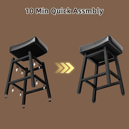 Counter Height Bar Stools Set of 2, 24 Inch Backless BarStools for Kitchen Island Leather Saddle Bar Chairs Kitchen Stools with 4" Thick Seats & Heavy Duty Metal Base, Black