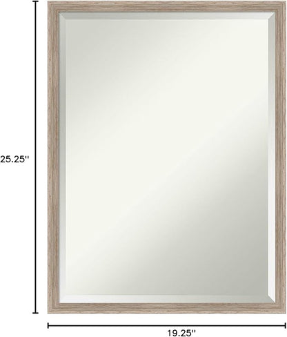 Amanti Art White Bathroom Mirror for Over Sink, 25x19 Hardwood Wedge White Wash Rectangle Vanity Mirror, Medium Country Rustic Wood Frame, Hangs Horizonally and Vertically, Bathroom Wall Decor,