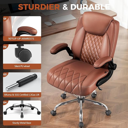 COMHOMA Leather Office Chair Ergonomic Computer Gaming Chair with Comfy Back Support, Executive Mid-Back,Small Gmaing Chair with Adjustable Armrests, for Short People Use, Rolling Swivel for Adults