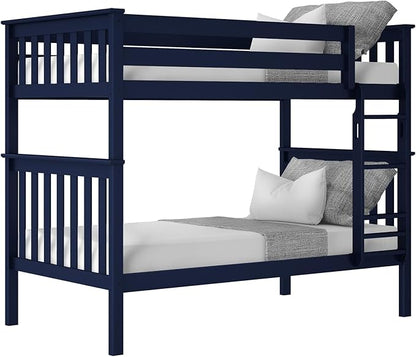 Max & Lily Bunk Bed Twin over Twin, Solid Wood Bunk Bed Frame with Ladder for Kids, 14" Safety Guardrails, Easy Assembly, No Box Spring Needed, Blue