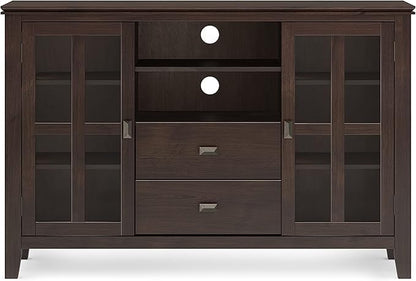 SIMPLIHOME Artisan SOLID WOOD 53 inch Wide Contemporary TV Media Stand in Dark Chestnut Brown For TVs up to 60 inches for the Living Room and Entertainment Center