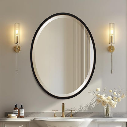 OVALCREST - Oval Wooden Beveled Wall Mirror for Home Decor, Bathroom, Vanity, Bedroom, Living Room, Hallway - London Style (Rubbed Black) 21.1 x 25.1