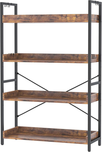 HCHQHS 4 Tier Bookshelf, Adjustable Industrial Bookcase, Vertical Tall Book Shelf, Wood and Black Metal Open Bookshelves for Home Office, Living Room, Bedroom