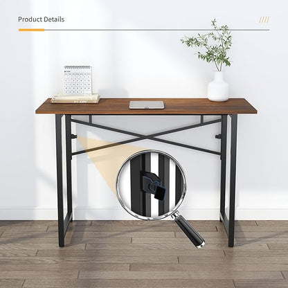 47 inch Folding Desk No Assembly Required, Writing Gaming Computer Camping Table, Home Office Desk, Mahogany