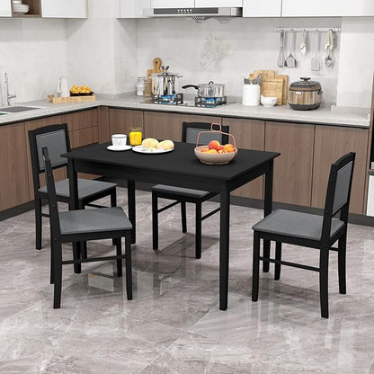 Giantex 5-Piece Dining Table Set for 4 - Breakfast Nook Table Set with Kitchen Table, 4 Upholstered Chairs, Wood Legs, Space-Saving Dinette Set, Kitchen Table Chairs Set of 4 (Black+Grey)