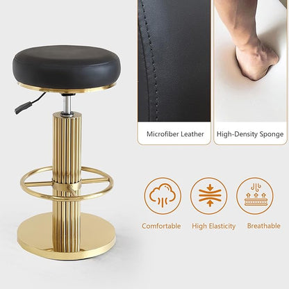 FUNROLUX Gold Bar Stools Adjustable Swivel Counter Stools Modern Backless Counter Height Bar Stools for Kitchen Island with Metal Legs and Upholstered Microfiber Leather (Black)
