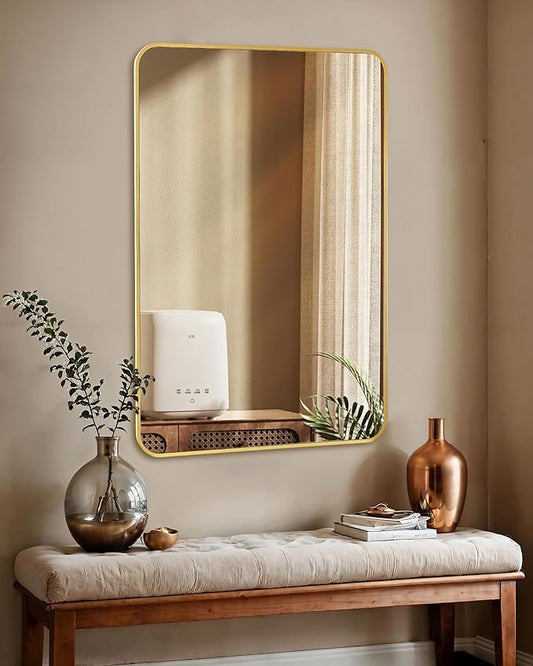 Gold Bathroom Mirror,Rectangle 20 x 30 Inch Vanity Wall Mirror,Modern Mirror for Wall Decoration,Decorative Rectangular Mirror for Bedroom Living Room Entryway