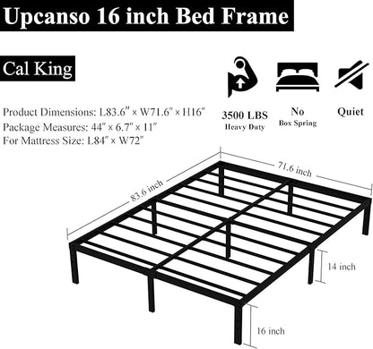 16 Inch California King Bed Frames No Box Spring Need, Platform Cal King Bed Frame with 14 Inch Storage, 3500 lbs Heavy Duty Metal Slats Support, Easy Assembly Mattress Foundation