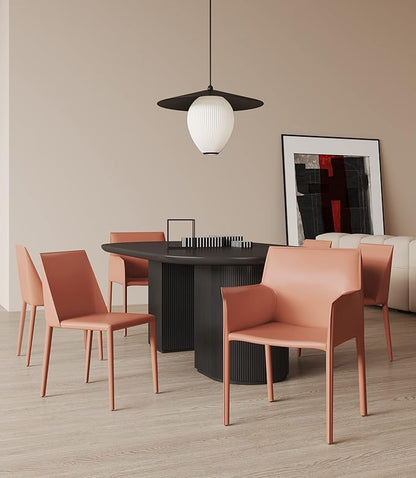 Manhattan Comfort Paris 8-Piece Leather Dining Chair and Armchair Set, Upholstered in Luxurious Saddle Material, Metal Frame, Ideal for Industrial and Coastal Homes, No Assembly, Clay