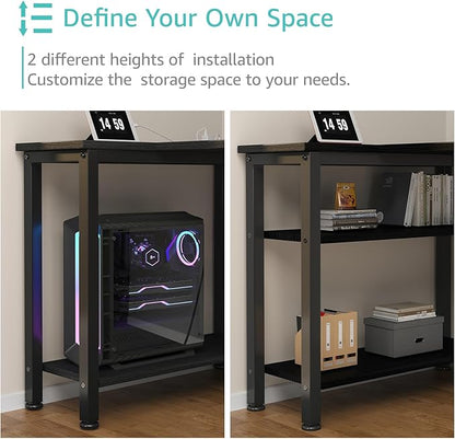 Lufeiya L Shaped Gaming Desk with Drawers & Storage Shelves, 47 Inch Reversible Corner Computer Desk with Power Outlet for Home Office Bedroom, L-Shaped Teen PC Desks with Fabric Drawer, Black