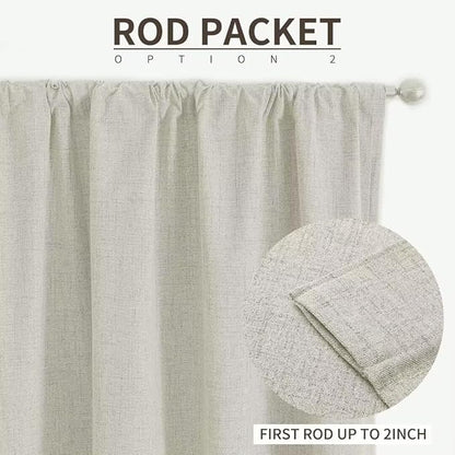 Joydeco Natural Linen Curtains 96 inch Length 2 Panels Set Burg 100% Blackout Patio Door Curtain Room Darkening Sliding Door Curtains Thermal Insulated Back tab Rod Pocket(105x96 inch, Light Beige)