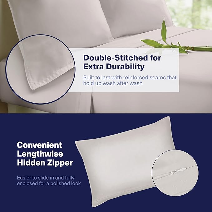 Kickoff Viscose Bamboo Sheets Twin XL Size 3-pc 100% Organic Bamboo Viscose Bed Cooling Sheets Twin XL Size Set Cool Bedding for hot Sleepers Sheet, Flat, Fitted, Pillowcase (Dove Grey, TXL)