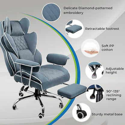 GTRACING Gaming Chair,Office Chair with Pocket Spring Lumbar Support, Ergonomic Comfortable Wide Office Desk Computer Chair with Outward Fixed Soft Armrests and Footrest (Fabric, Blue)