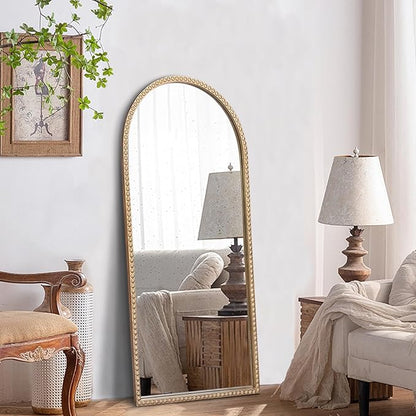 Gold Arched Mirror, 22"x47" Arch Vanity Mirrors for Bathroom, Decorative Accent Mirror with Metal Beaded Frame, Large Vintage Mirrors for Fireplace Bedroom Entryway Hallway Living Room