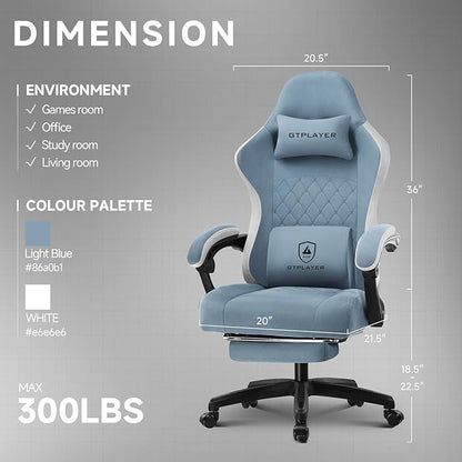 GTPLAYER Office Chair, Gaming Computer Desk Fabric Chair with Footrest, High Back Ergonomic Office Chair with Pocket Spring Lumbar Support and Linkage Armrests Adjustable Height Swivel for Home Task