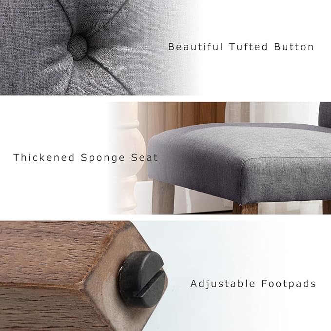 COLAMY Button Tufted Dining Chairs Set of 4, Parsons Upholstered Fabric Dining Room Chairs Kitchen Chairs with Wood Legs and Padded Seat, Dark Grey