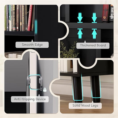 YESHOMY 9 Black Cube Bookcase, Open Frame 3-Tier Book Shelf, Bookshelf Storage Organizer with Feet & Anti-Tilt Device for Organization, Room Decor