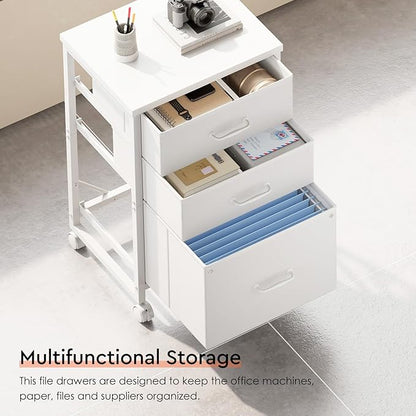 3 Drawer Mobile File Cabinet with Wheels Fabric Vertical Filing Cabinet fits A4 or Letter Size for Home Office,White